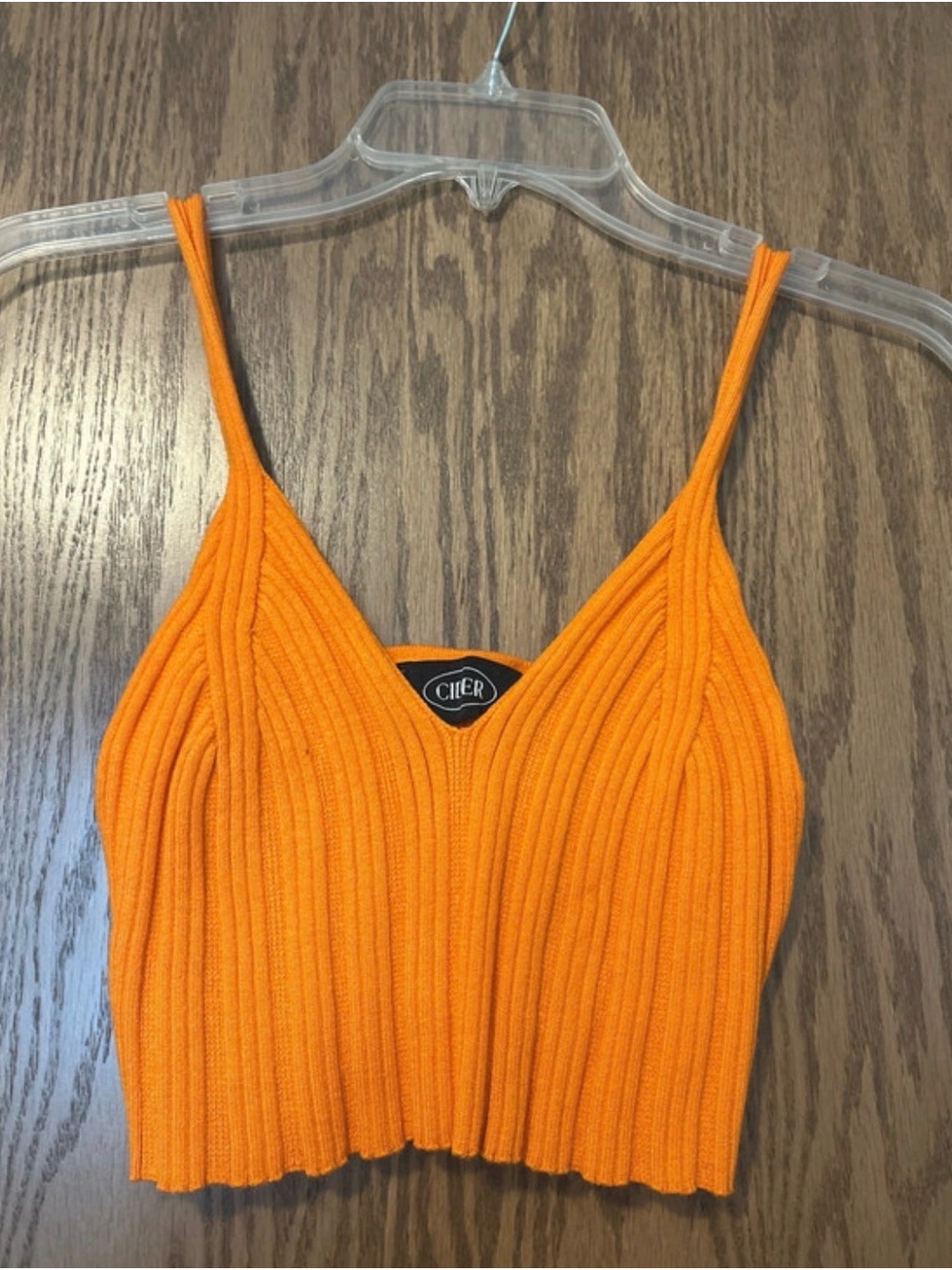 Cider Bright Orange Ribbed V-Neck Cropped Camisole